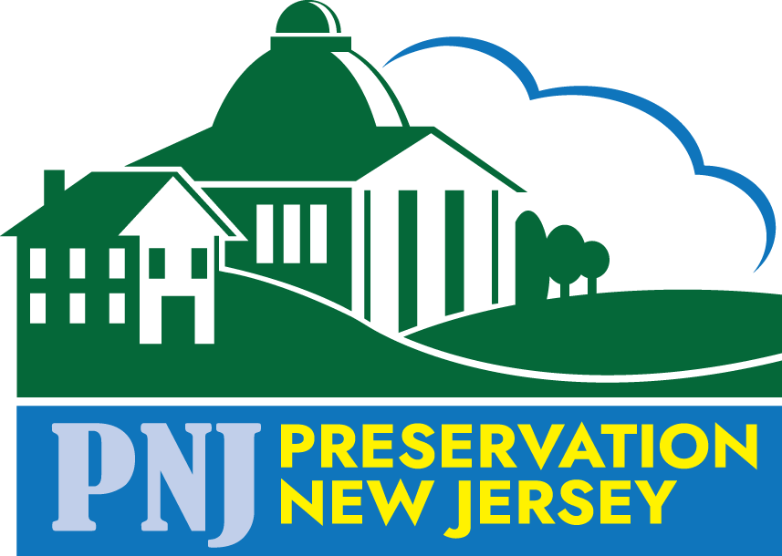 Preservation New Jersey logo with buildings and landscape