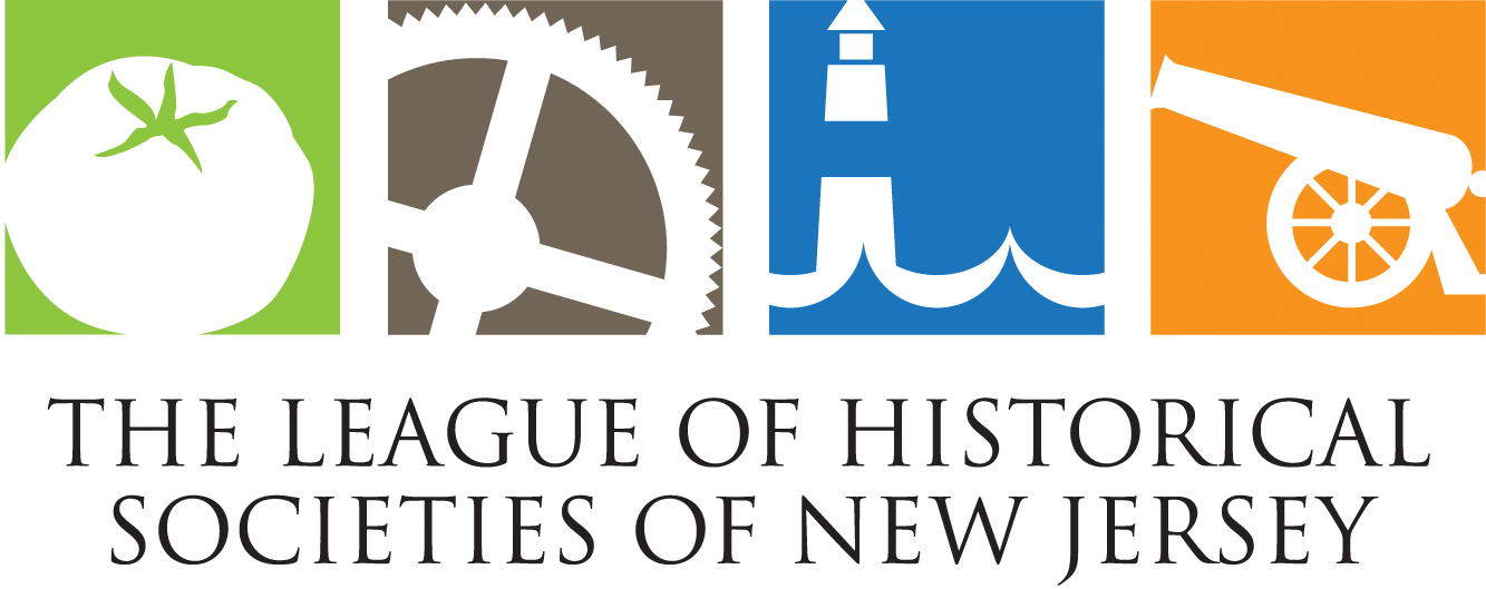 League of Historical Societies of New Jersey logo with blueberry, wagon wheel, lighthouse, and cannon