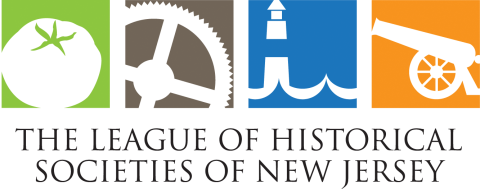 League of Historical Societies of New Jersey logo with blueberry, wagon wheel, lighthouse, and cannon